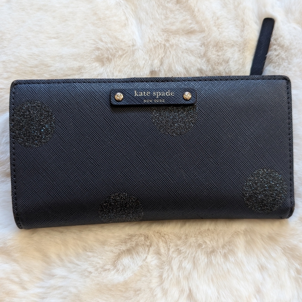 Kate Spade Navy Blue Glitter Dot Wallet